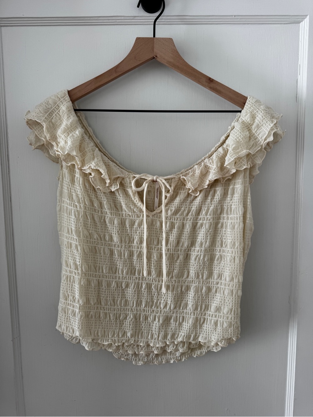 Free People Cream Ruffled Tie-Front Camisole